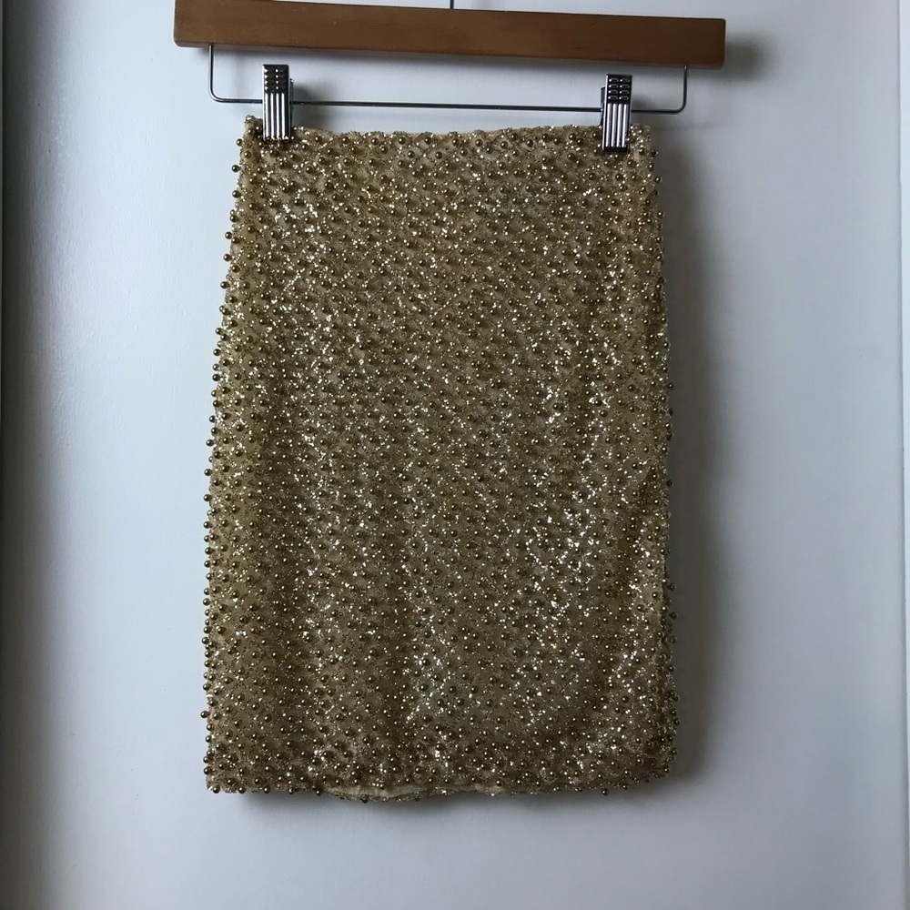 Oh Polly women’s Gold Beaded embellished mini party skirt short Size 0 New - Picture 2 of 12